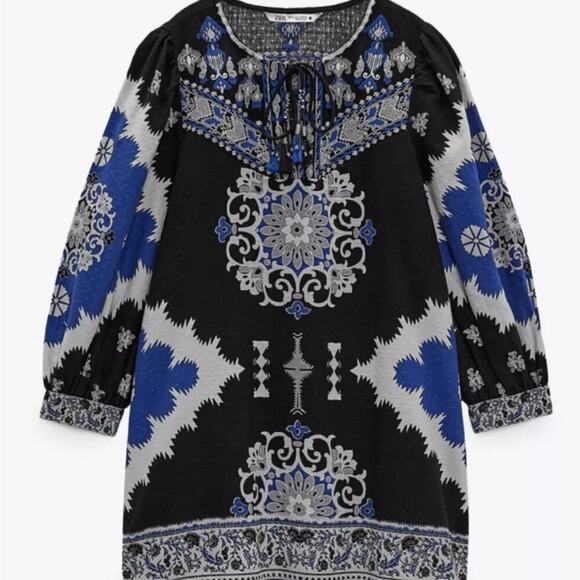 ZARA Embroidered Tunic/ Mini Dress, Ethnic Print, Summer, Party Vacation, Boho L - Picture 4 of 9